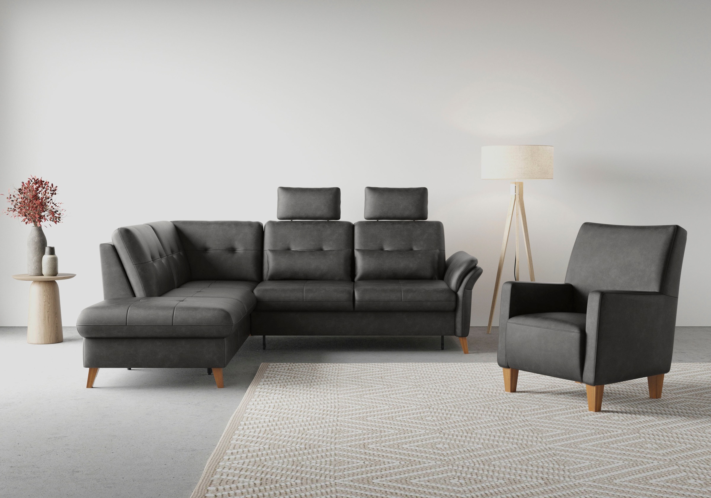 Ecksofa SIT & MORE "Göteborg", grau (anthrazit), B:250cm H:90cm T:226cm, Sofas, inkl. Sitztiefenverstellung, wahlweise mit Bettfunktion & Bettkasten Image