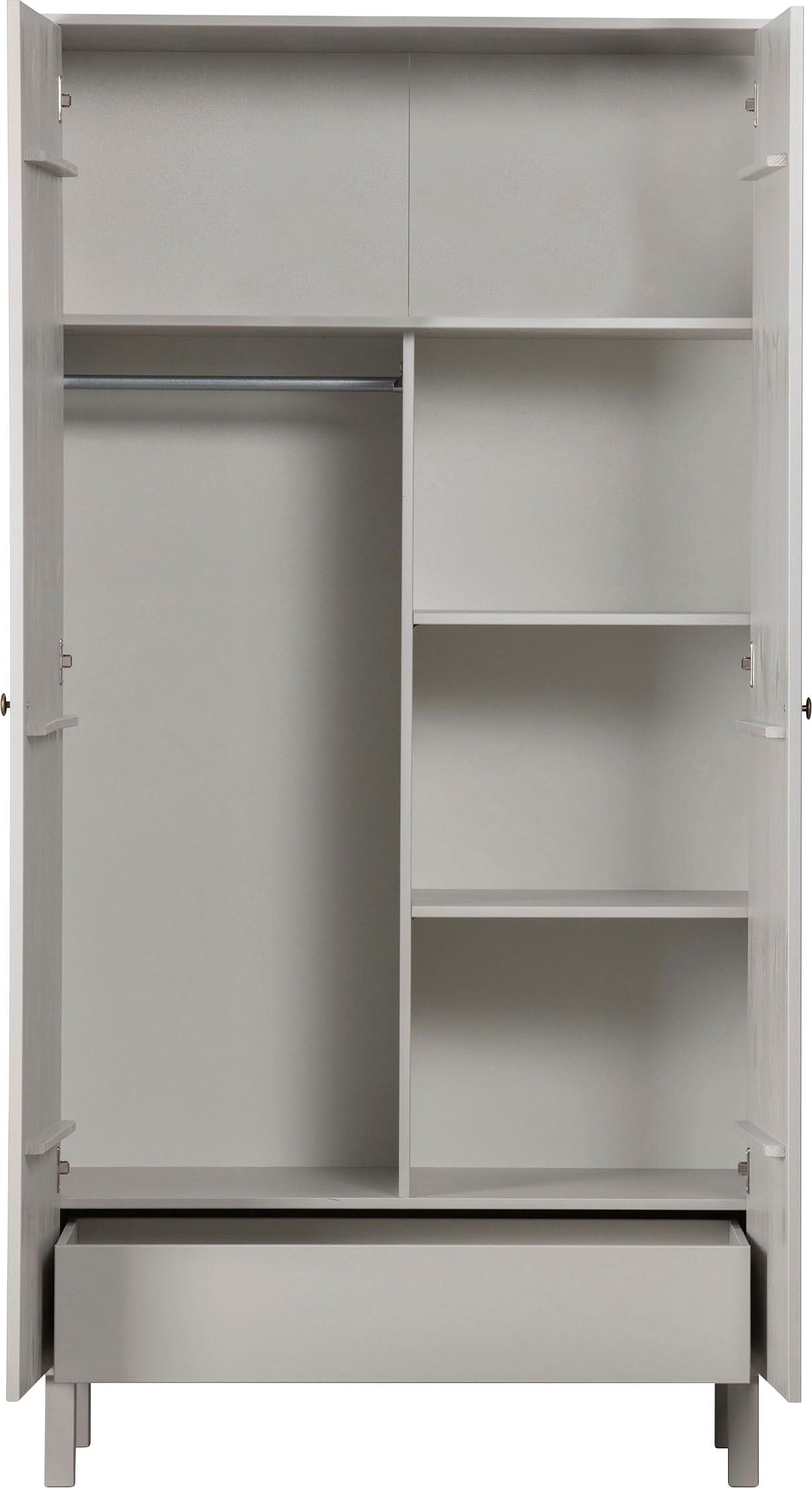 Garderobenschrank WOOOD "Madu", grau, B:100cm, Holzwerkstoff, Schränke, Garderobenschrank, mit Kleiderstange, aus Kiefernholz, H 195 cm x B 100 cm