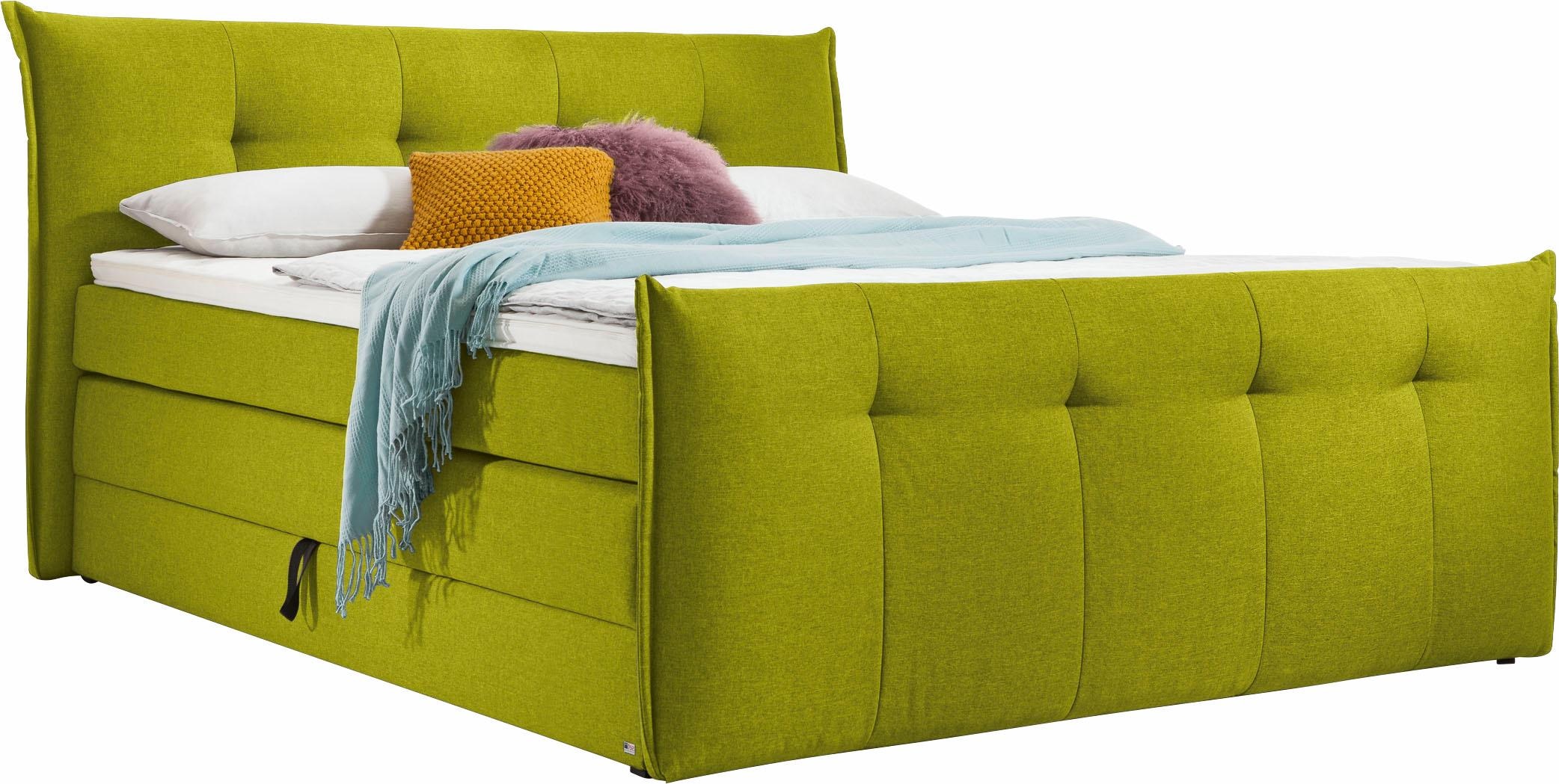 Boxspringbett "Florida", grün, B:225cm L:228cm, Feingewebe (100% Polyester), SET ONE BY MUSTERRING, Komplettbetten, Boxspringbett, mit Bettkasten, in 5 Liegekomfortvarianten Image