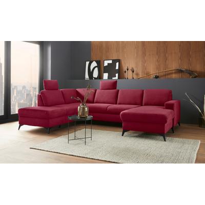 Wohnlandschaft PLACES OF STYLE "Lolland U-Form", rot (bordeaux), B:303cm H:88cm T:212cm, Struktur imprägniert - feucht abwischbar (100% Polyester), Struktur Flausch (90% Polyester, 10% Polyamid), Luxus-Microfaser ALTARA NUBUCK (100% Polyester),... Image