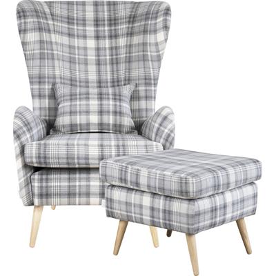 Polstergarnitur "Charles", grau, B:78cm H:118cm T:152cm, 100% Polyester, GUIDO MARIA KRETSCHMER HOME & LIVING, Sitzmöbel-Sets, Ohrensessel mit Hocker Sessel mit Hocker Lesesessel, groß und gemütlich im moderner Optik Image