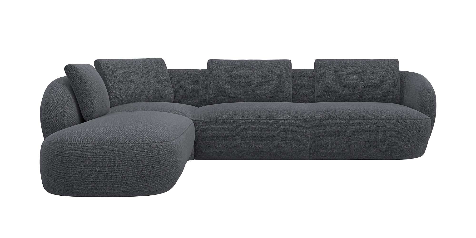 Ecksofa FLEXLUX "Torino, rund, L-Form, Sofa-Ecke mit Ottomane", grau (anthrazit), B:296cm H:85cm T:237cm, Sofas, Modernes, organisches Sofa-Design, Kaltschaum, Wellenunterfederung Image