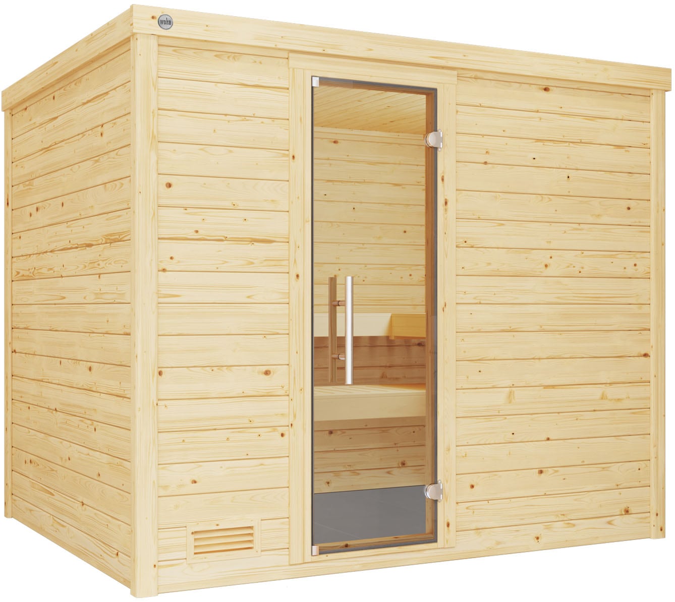 Sauna WEKA "Massivholzsauna BERGEN 3", beige (natur), Bio-Ofen, externe Steuerung, 9 kW, Saunen, Blockbohlen, moderne Ganzglastür Image