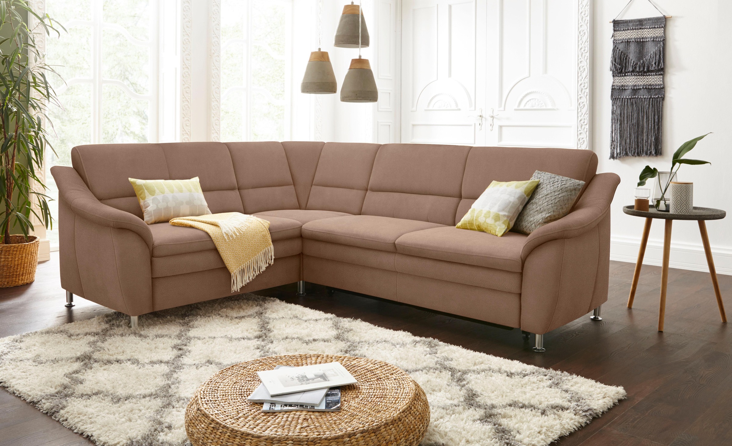 Ecksofa SIT & MORE "Cardoso L-Form", braun, B:249cm H:90cm T:209cm, Flachgewebe (100% Polyester);Struktur (100% Polyester);Luxus-Microfaser (90% Polyester, 10% Polyamid), Sofas, mit Federkern, wahlweise mit Bettfunktion und Schubkasten Image