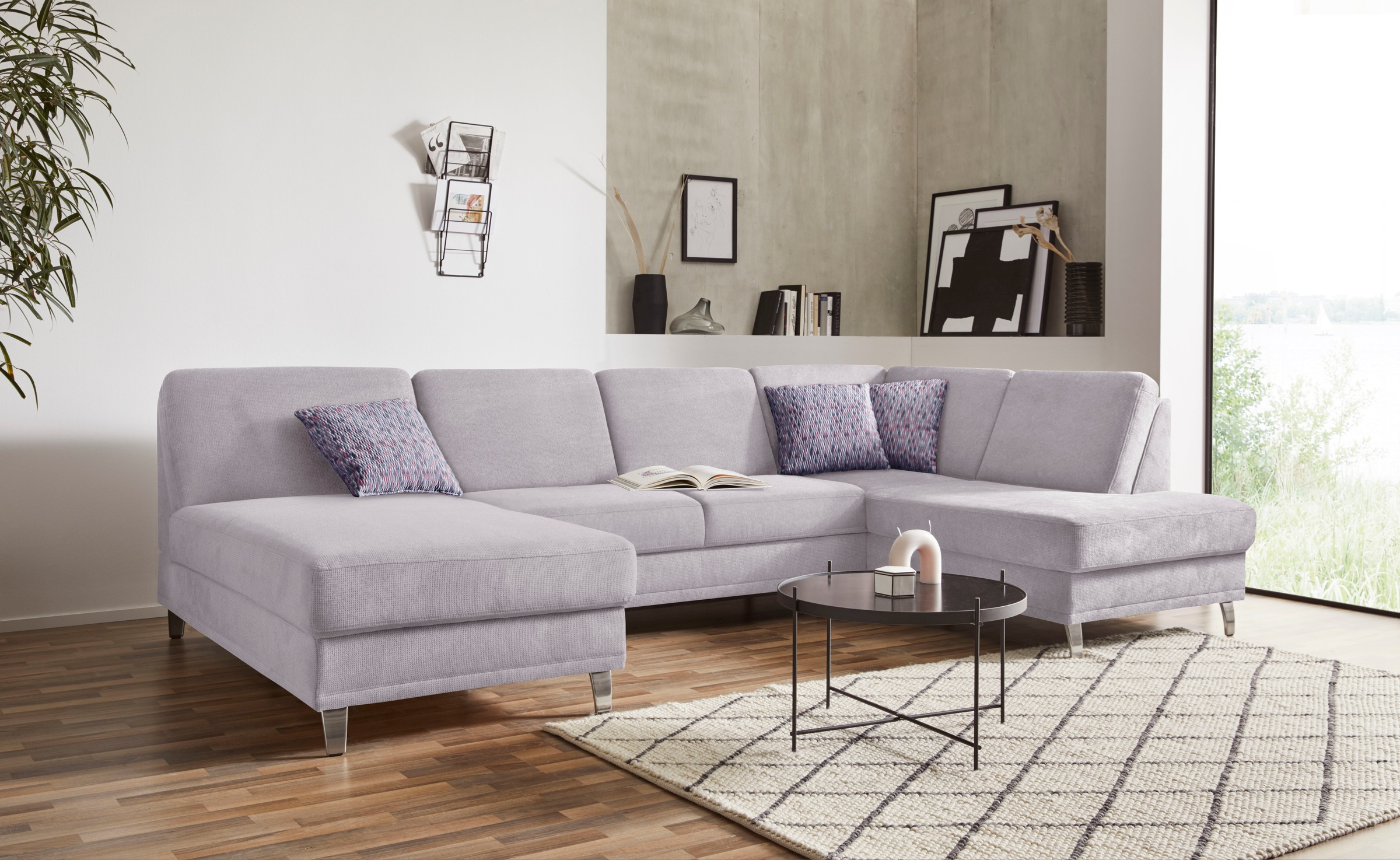 Wohnlandschaft SIT & MORE "Clio U-Form", silber, B:319cm H:89cm T:190cm, Sofas, wahlweise mit Bettfunktion und Bettkasten, inklusive Federkern Image