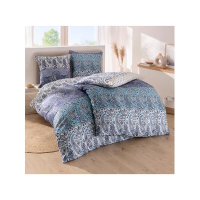 Bettwäsche IRISETTE Gr. 3, blau (hellblau, bedruckt), B/L: 155cm x 220cm, 2-teilige Garnitur St., 2-teilige Garnitur St., Mako-Satin, B/L: 80cm x 80cm, Mako-Satin, 100% Baumwolle, Bettwäsche Image