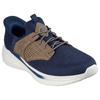 Slip-On Sneaker SKECHERS "SLADE-CASTER", Herren, Gr. 47,5, blau (navy, braun), Textil, Lederimitat, meliert, casual, Schuhe, Slipper, Sneaker mit Gummizug und Slip-ins