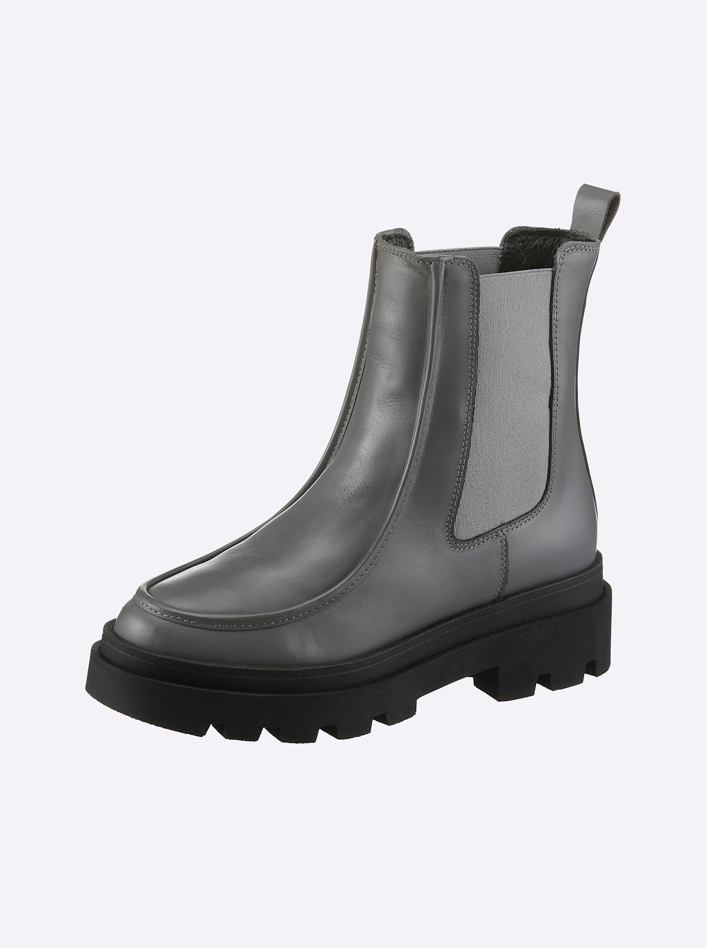 Stiefelette HEINE, Damen, Gr. 42, grau, Glattleder, Leder, Rindsleder, Schuhe
