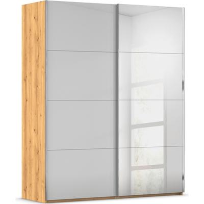 Schwebetürenschrank RAUCH "Kleiderschrank Schrank Garderobe Schlafzimmerschrank SCALE-FYRA", grau (asteiche, glas seidengrau, griffleisten chrom), B:181cm H:223cm T:67cm, Holzwerkstoff, Schränke, edle viergeteilte Türen Spiegel/Glas-Mix viele Farben... Image