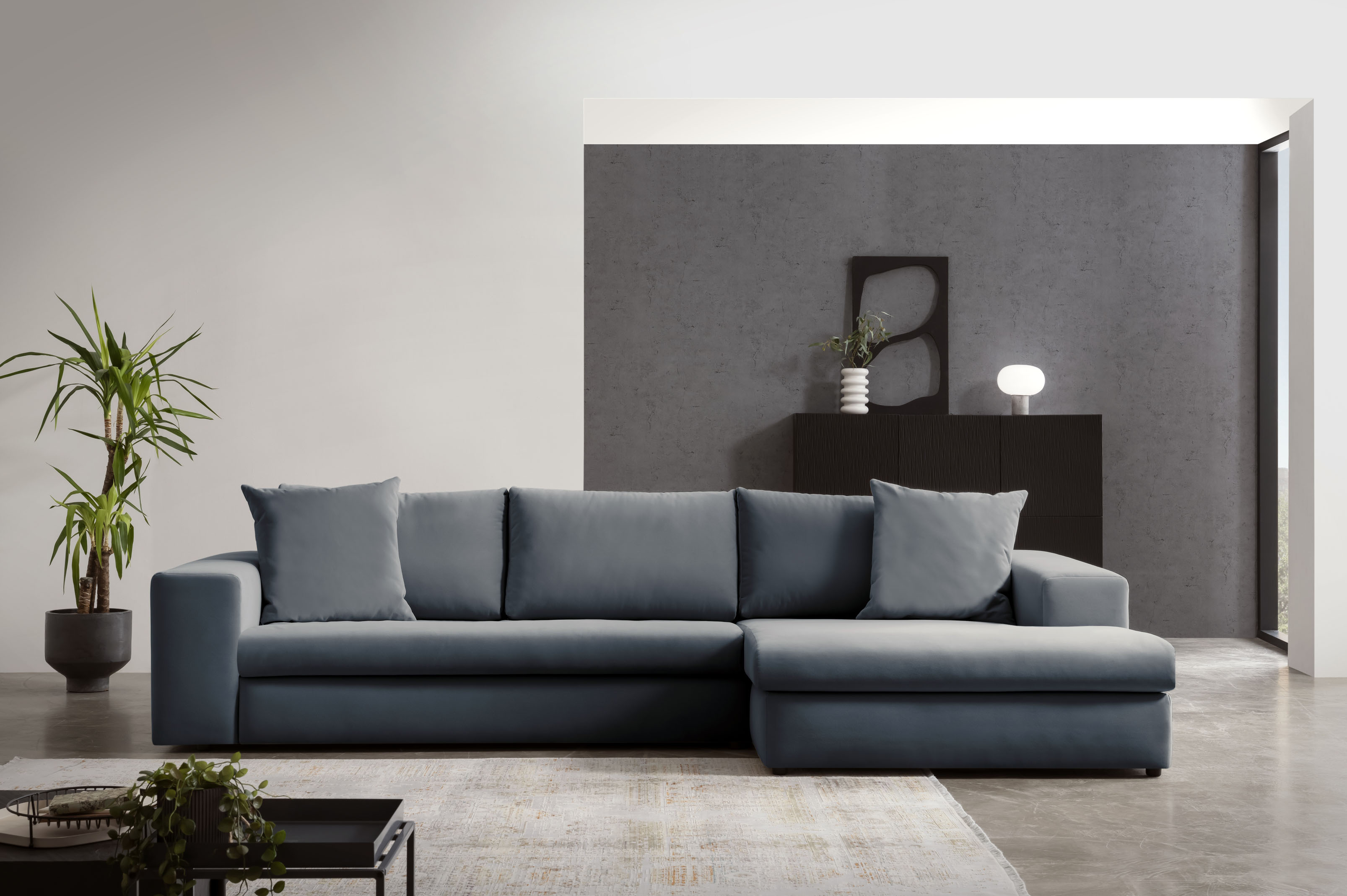 Ecksofa HOME AFFAIRE "SLEETLAND XXL in Samtvelours oder Vintage-Leder-Optik, L-Form", grau (anthrazit), B:325cm H:72cm T:167cm, Sofas, Ecksofa, besonders groß und bequem