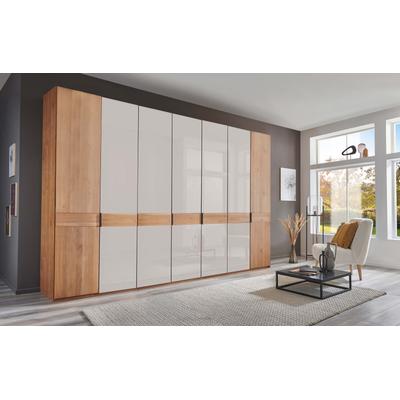 Drehtürenschrank WIEMANN "Cardiff, Massivholztüren in Kombination mit Glas- oder Spiegeltüren", weiß (glas weiß), B:344,2cm H:216cm T:58cm, Floatglas, Holzwerkstoff, Hartfaserplatte, Massivholz, Schränke, hochwertiges Design in langlebiger Qualität,... Image