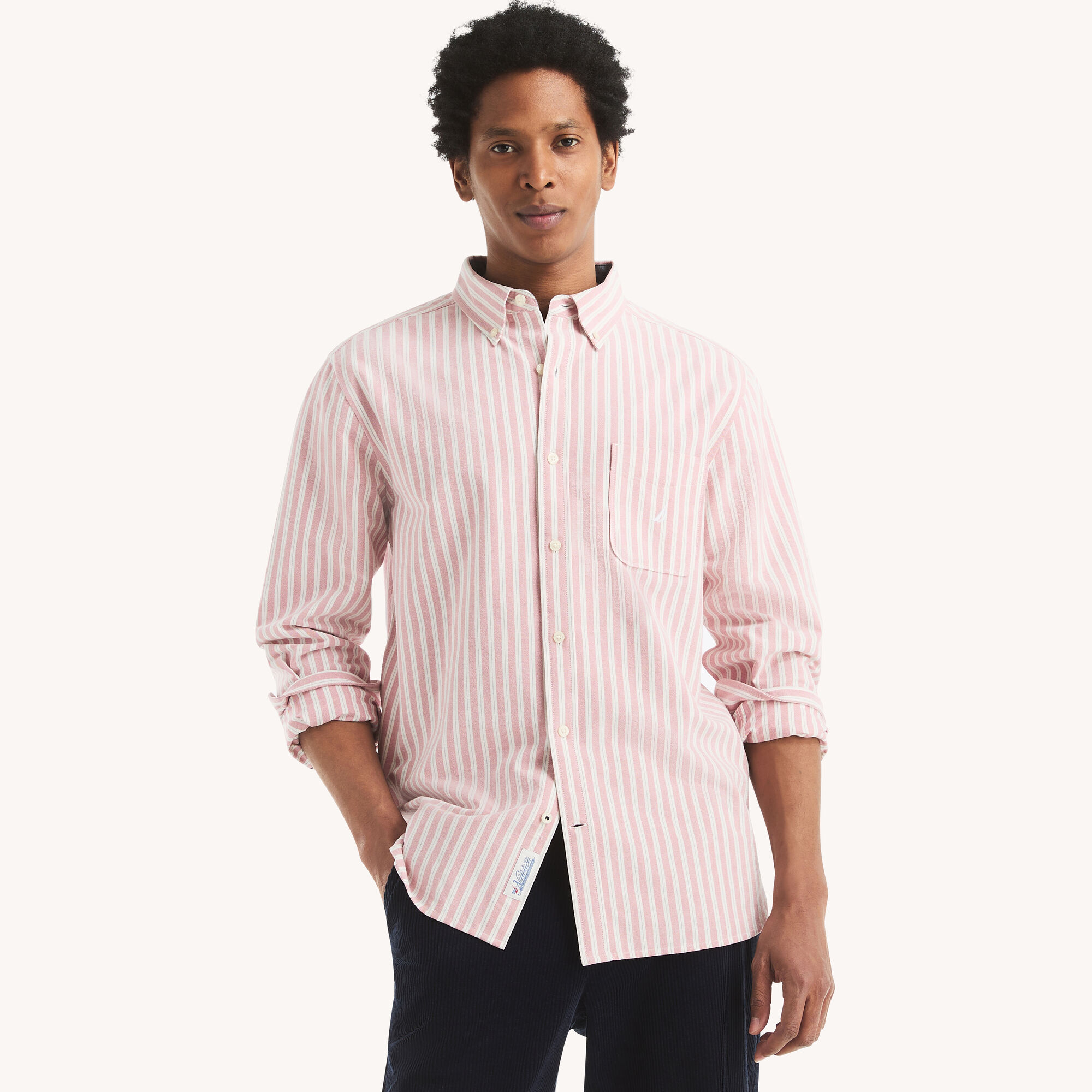 Nautica Men's Striped Oxford Shirt 635 (Coral Cape), M