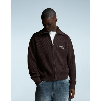 Bershka Embroidered Zip-Up Jacket Men S Brown