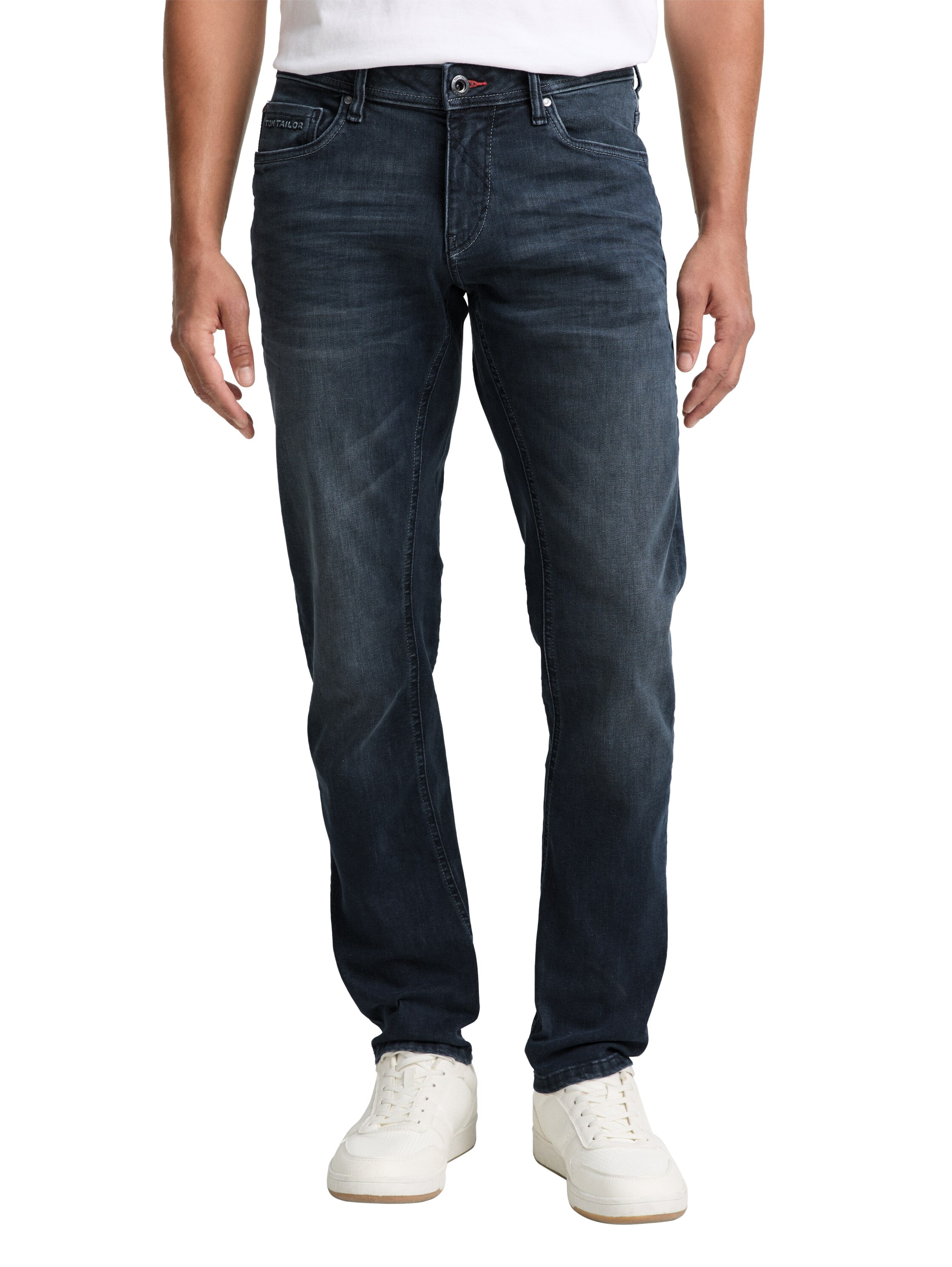 Tapered-fit-Jeans TOM TAILOR, Herren, Gr. 36, Länge 32, blau (blau schwarz32), Denim/Jeans, Obermaterial: 78% Baumwolle, 20% Polyester, 2% Elasthan, unifarben, regular fit knöchellang, Jeans