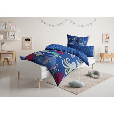 Kinderbettwäsche LÜTTENHÜTT "CUDDLEE", blau (unterwasserwelt), B/L: 135cm x 200cm, , Renforcé, B/L: 80cm x 80cm, Renforcu00e9, Obermaterial: 100% Baumwolle, Bettwäsche, in vielen Designs: Dino,Einhorn,Weltraum,Baustelle,Herz,Trecker,Safari