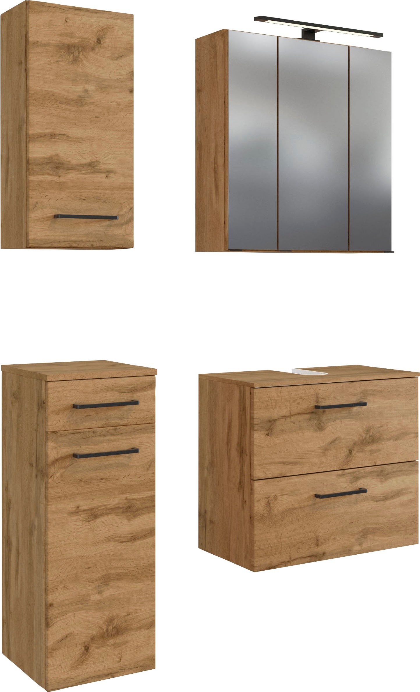 Badmöbel-Set WELLTIME "Chicago", braun (wotaneiche), B:90cm H:200cm T:35cm, MDF, Kastenmöbel-Sets Image
