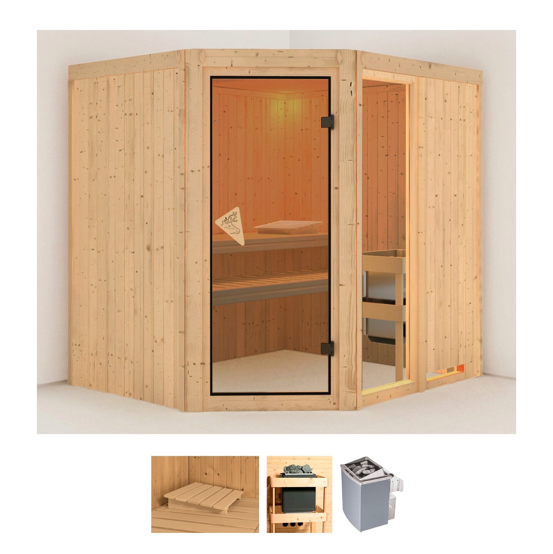Sauna KARIBU "Frigga 2", beige (naturbelassen), Saunaofen, integrierte Steuerung, 9 kW, Saunen, 9-kW-Ofen mit integrierter Steuerung Image