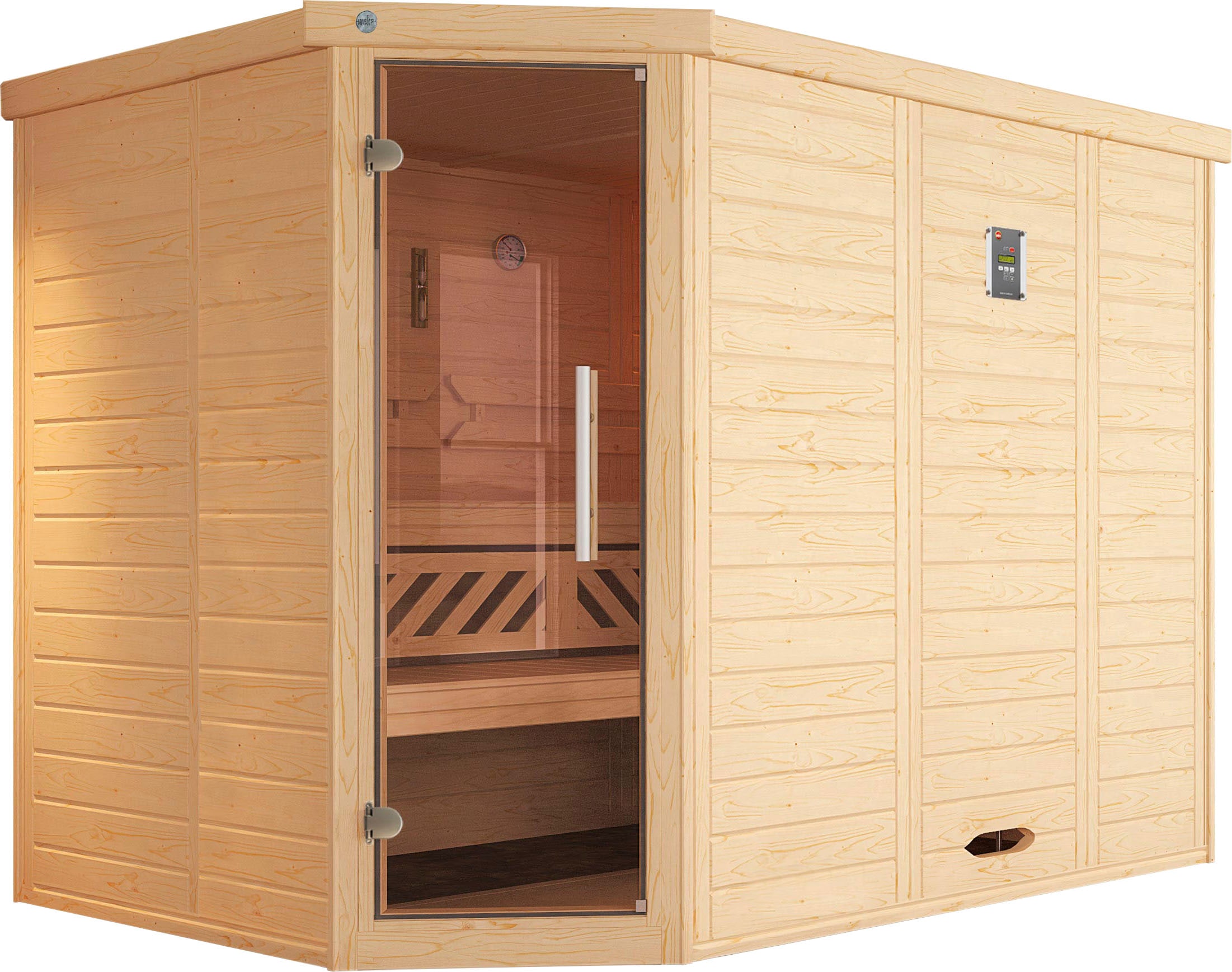 Sauna WEKA "Kemi", beige (natur), Saunaofen, externe Steuerung, 7,5 kW, Saunen, 7,5 kW-Ofen mit digitaler Steuerung