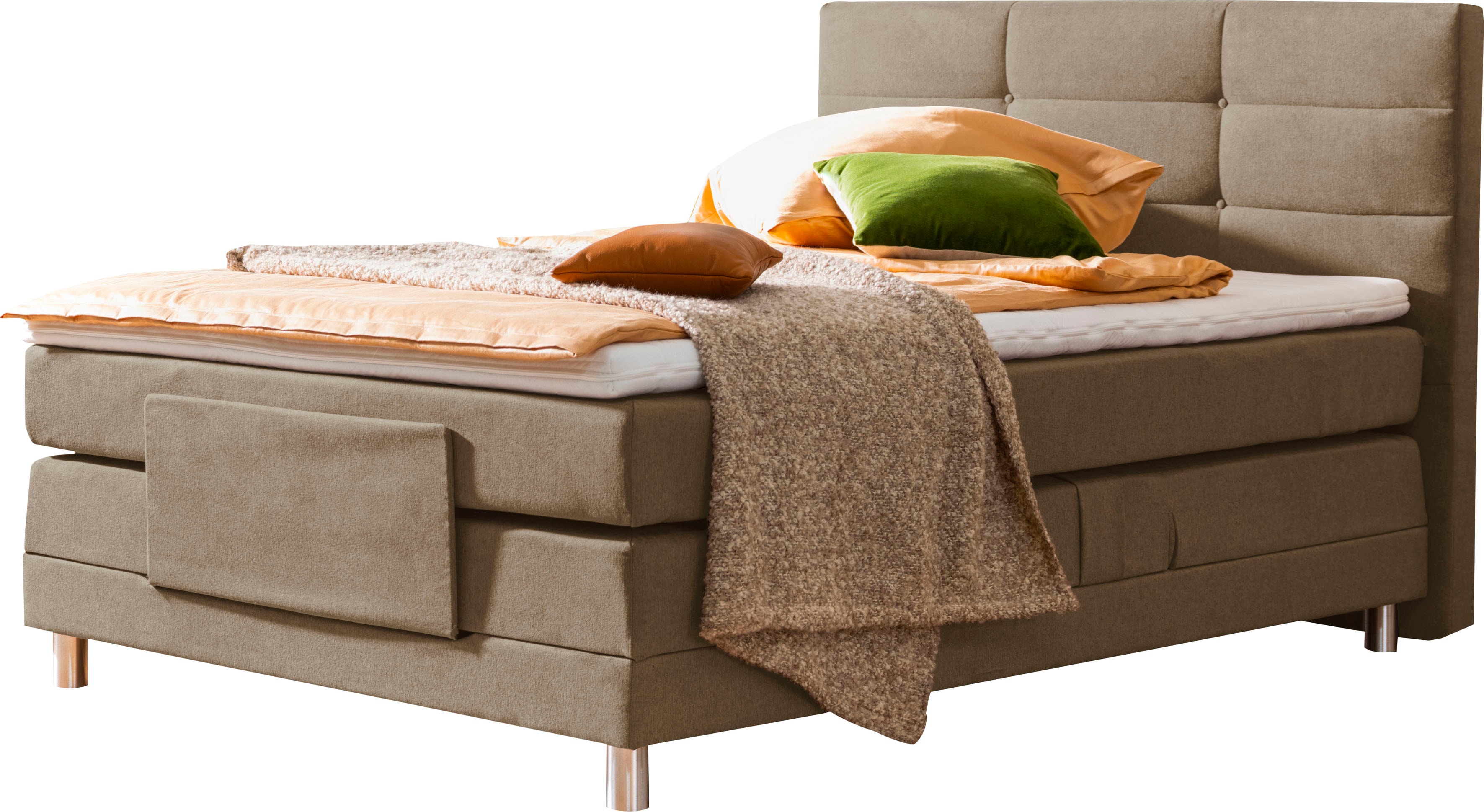 Boxspringbett ALINA "Matea", grau (graubeige tbs 12), B:148cm L:210cm, Chenille TBS (100% Polyester), Komplettbetten, Boxspringbett, inklusive Matratze und Topper, in verschiedenen Größen und Härtegraden Image