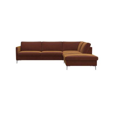 Ecksofa FLEXLUX "Fiore, L-Form, bequem und komfortabel durch hochwertigem Sitzaufbau", braun (cognac), B:266cm H:85cm T:225cm, 100% Polyester, Sofas, schmale Armlehnen, Kaltschaum, Füße Alu Image