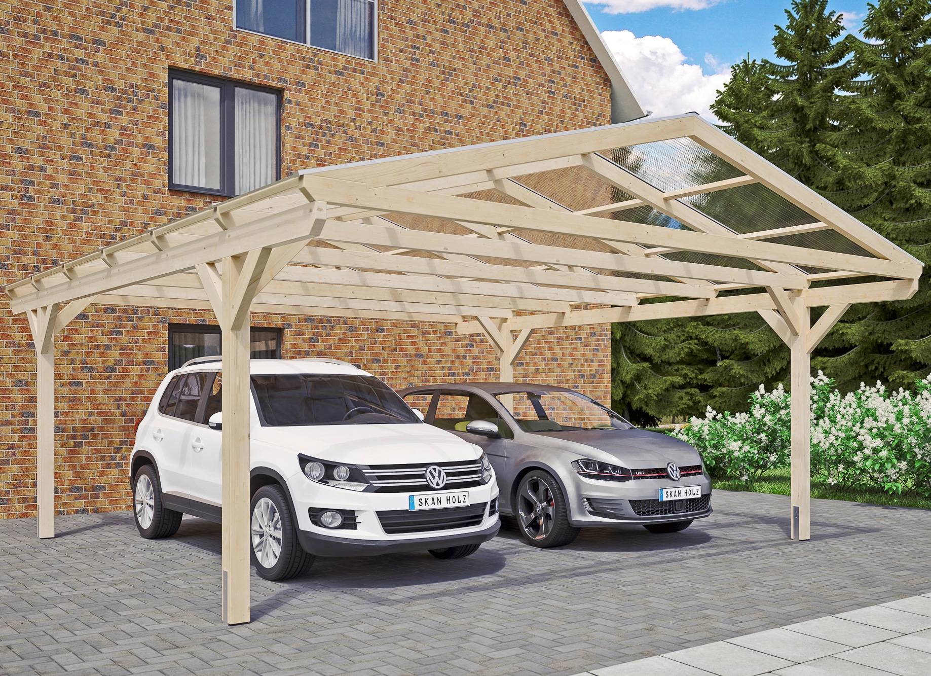 Doppelcarport SKANHOLZ "Westerwald", beige (natur), B/H/T: 220cm x, Carports Image