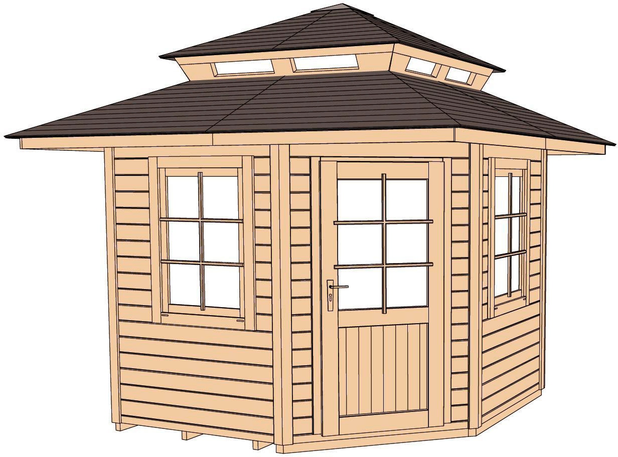 Gartenhaus WEKA "149 5-Eck m. Dachaufsatz Gr.1, 28 mm", beige (naturbelassen), Fußboden im Gartenhaus, ohne Rück- und Seitenwand, ohne Dacheindeckung, Massivholz, Gartenhäuser, Gartenhaus