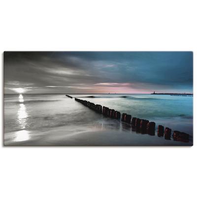 Wandbild ARTLAND "Ostsee mit Sonnenaufgang s/w", blau (farbe bild(er): blau), B:100cm H:50cm, Canvas, Leinwand, Bilder, als Leinwandbild, Wandaufkleber in verschied. Größen Image