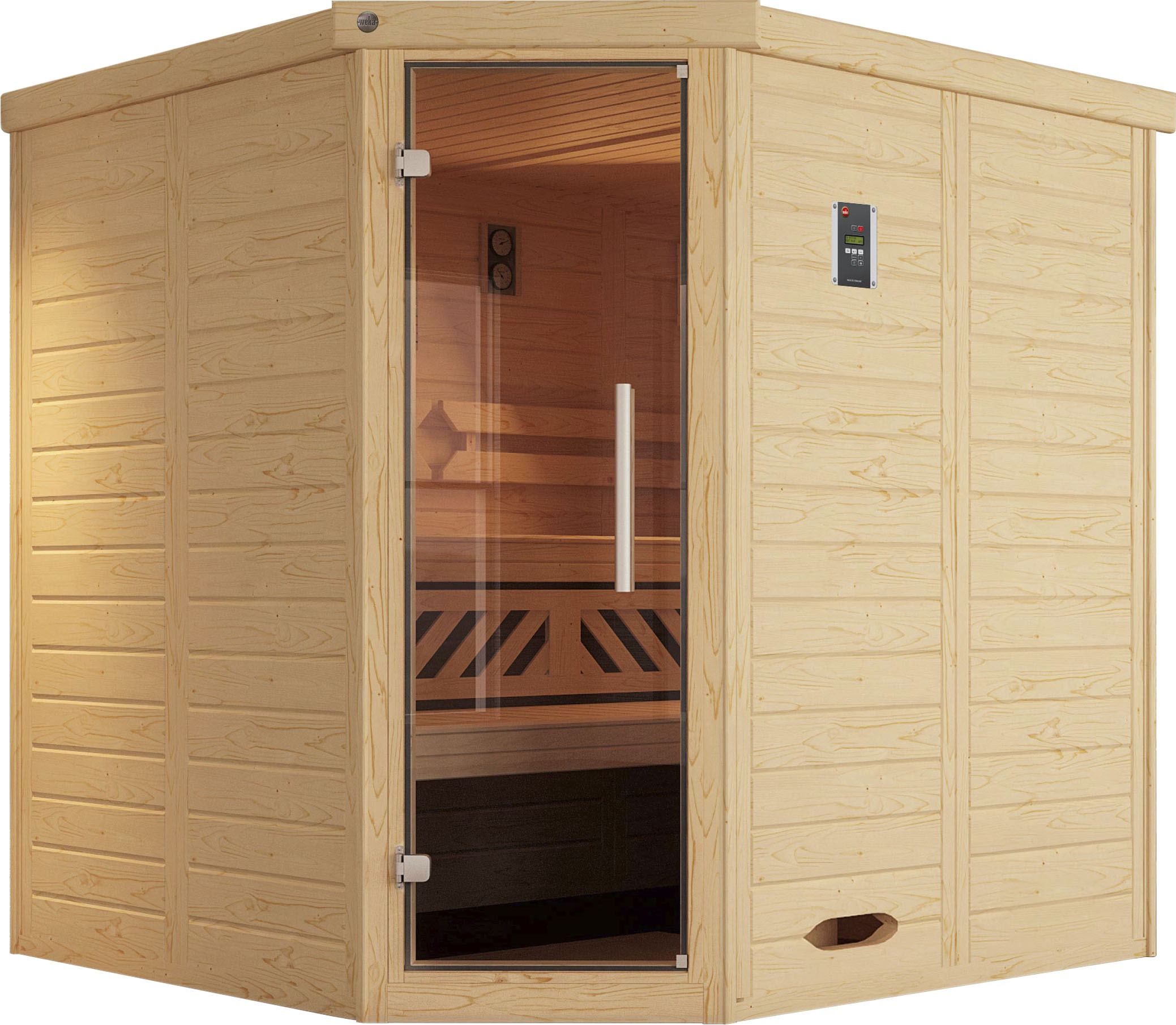 Sauna WEKA "Kemi", beige (natur), Saunaofen, externe Steuerung, 7,5 kW, Saunen, 7,5 kW-Ofen mit digitaler Steuerung