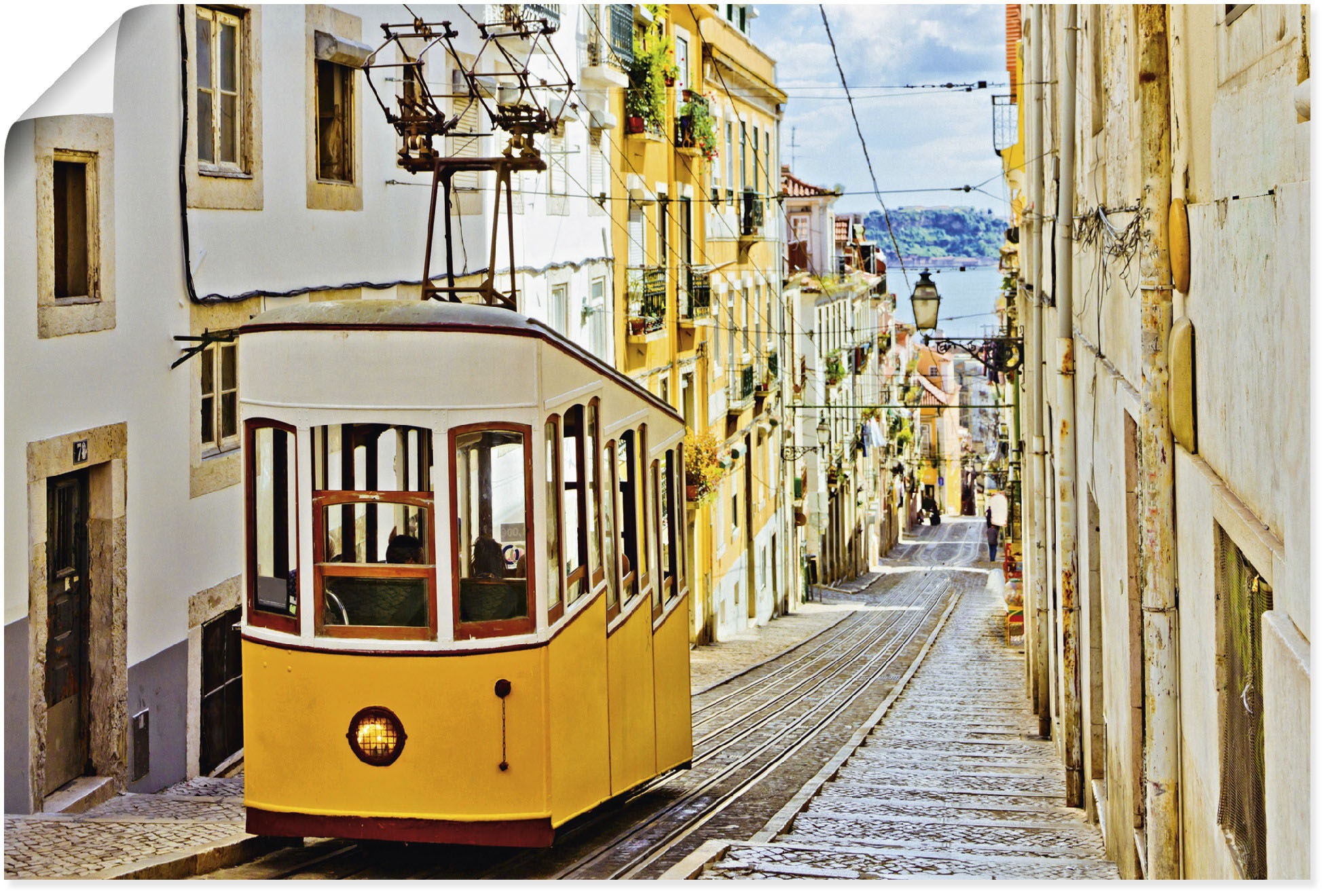 Wandbild ARTLAND "Ascensor da Gloria in Lissabon", gelb (farbe bild(er): gelb), B:60cm H:40cm T:0,1cm, Papier, Bilder, als Alubild, Leinwandbild, Wandaufkleber oder Poster in versch. Größen Image