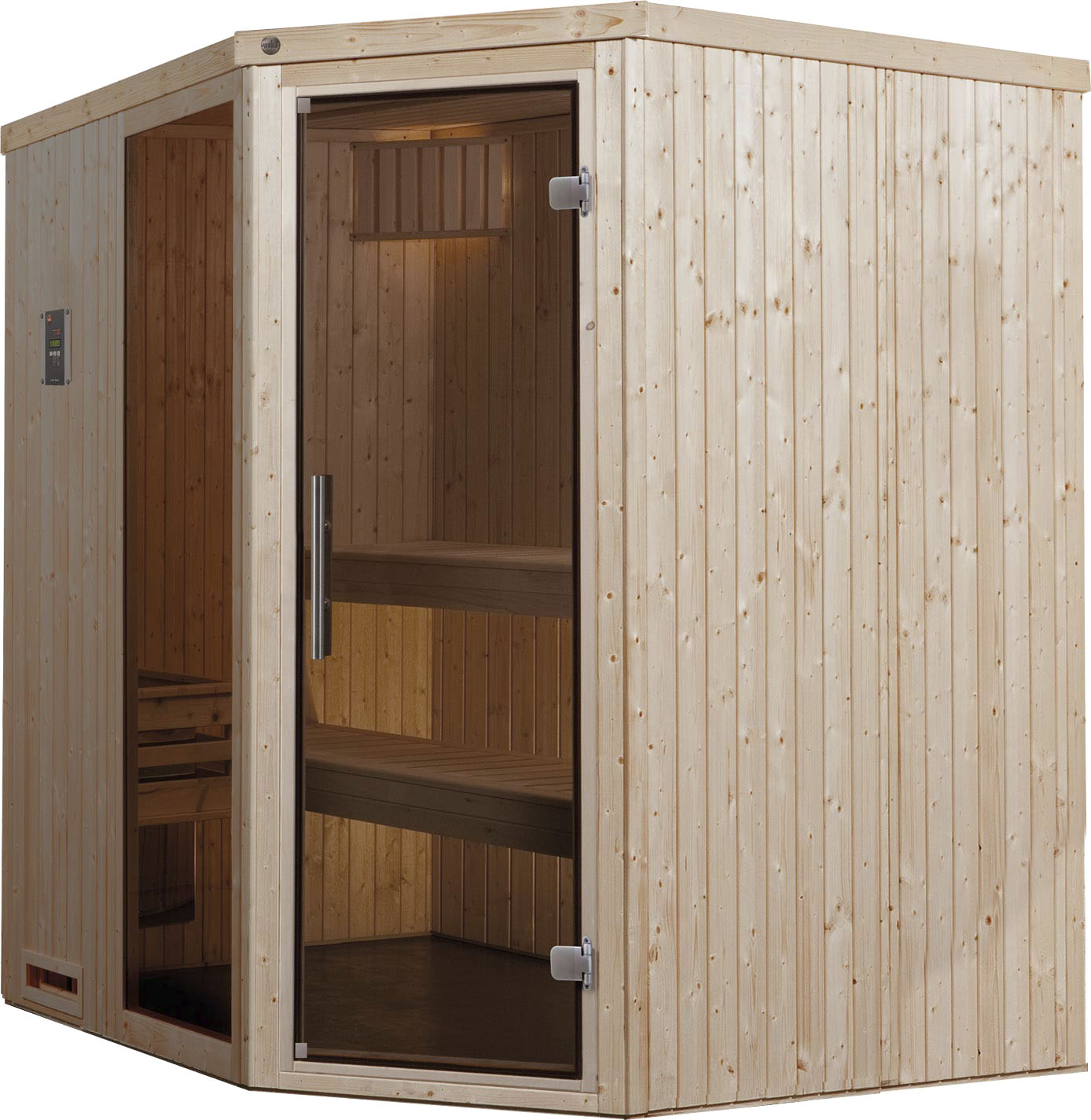 Sauna WEKA "Varberg", beige (natur), Bio-Ofen, externe Steuerung, 7,5 kW, Saunen, 7,5 kW Bio-Ofen mit digitaler Steuerung