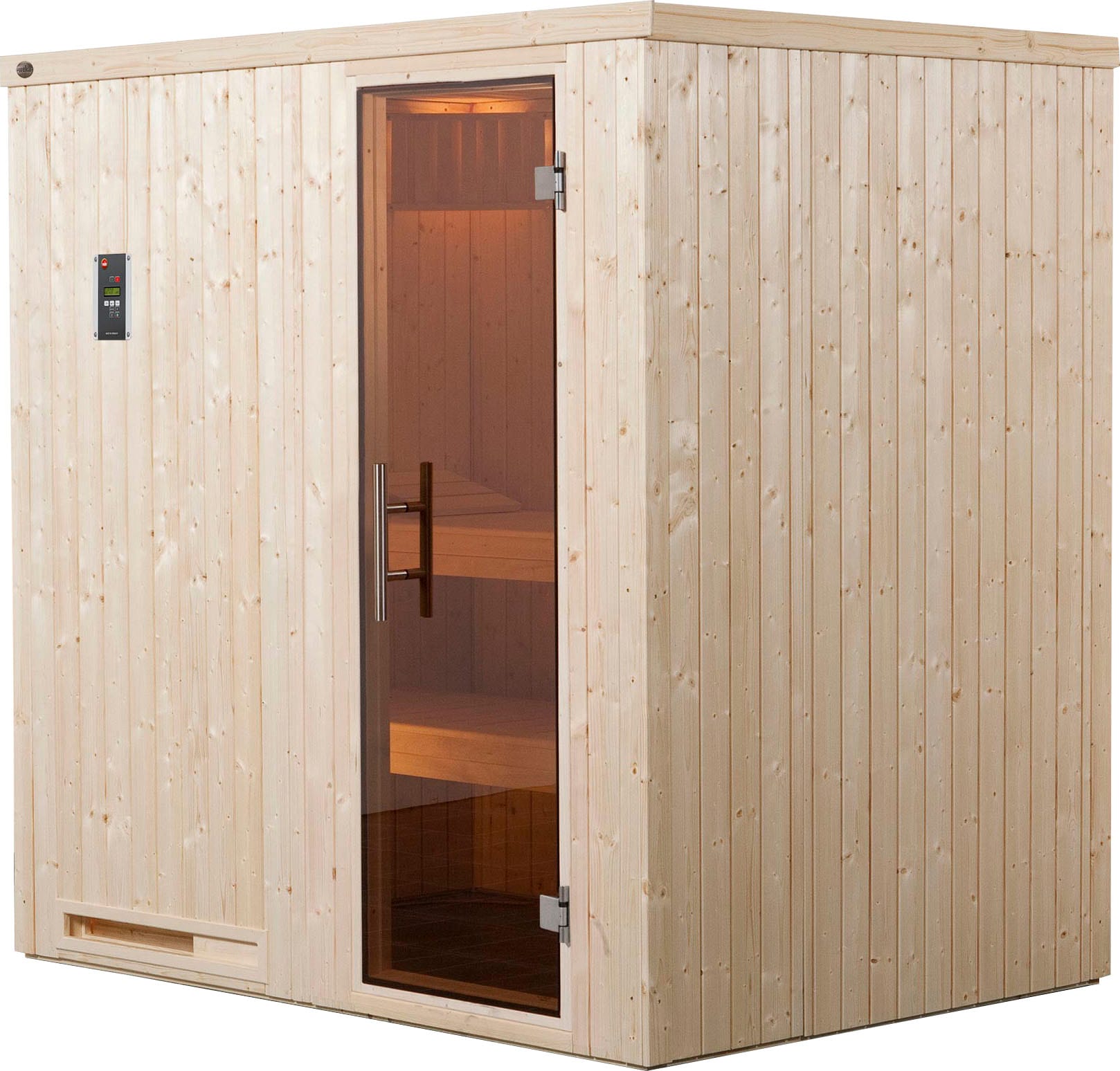Sauna WEKA "Halmstad", beige (natur), Saunaofen, externe Steuerung, 7,5 kW, Saunen, 7,5 kW-Ofen mit digitaler Steuerung