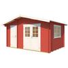 Gartenhaus LASITA MAJA "Keila 28", rot (schwedenrot), Fußboden im Gartenhaus, ohne Dacheindeckung, Holzwerkstoff, Gartenhäuser, Blochbohlenhaus 34mm 2-Raum, Fundamentmass 4250x2800, Schwedenrot