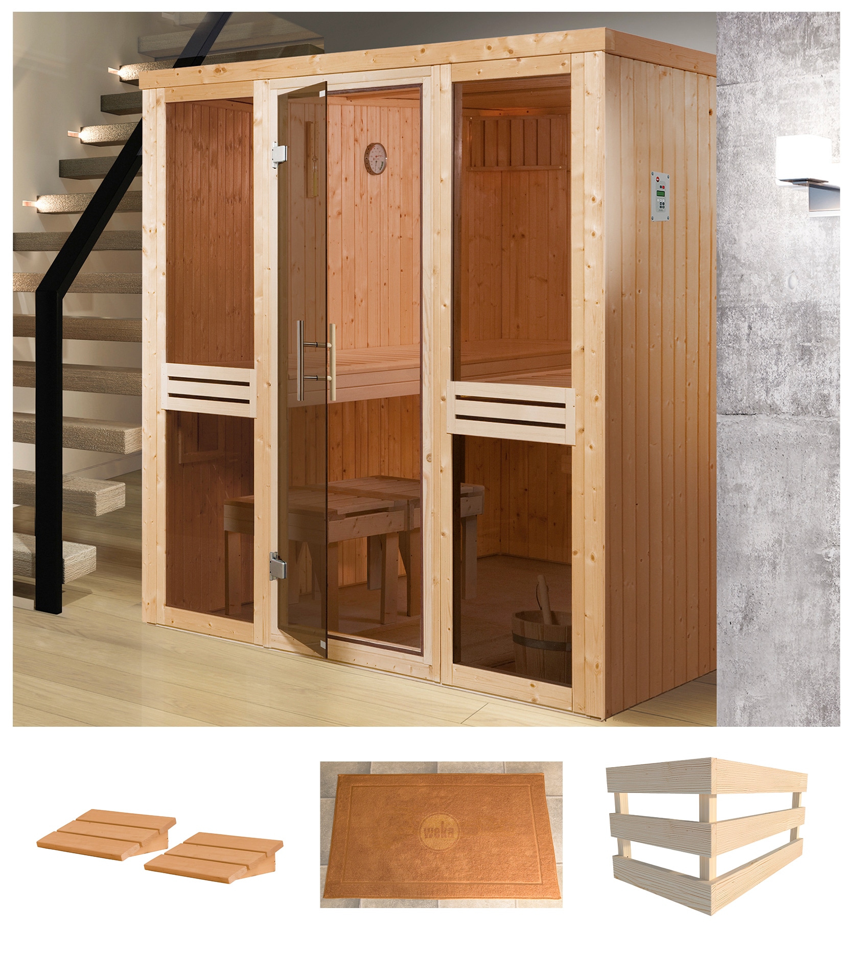Sauna WEKA "Kaarina 2", beige (natur), ohne Ofen, (ohne Ofen), Saunen, ohne Ofen Image