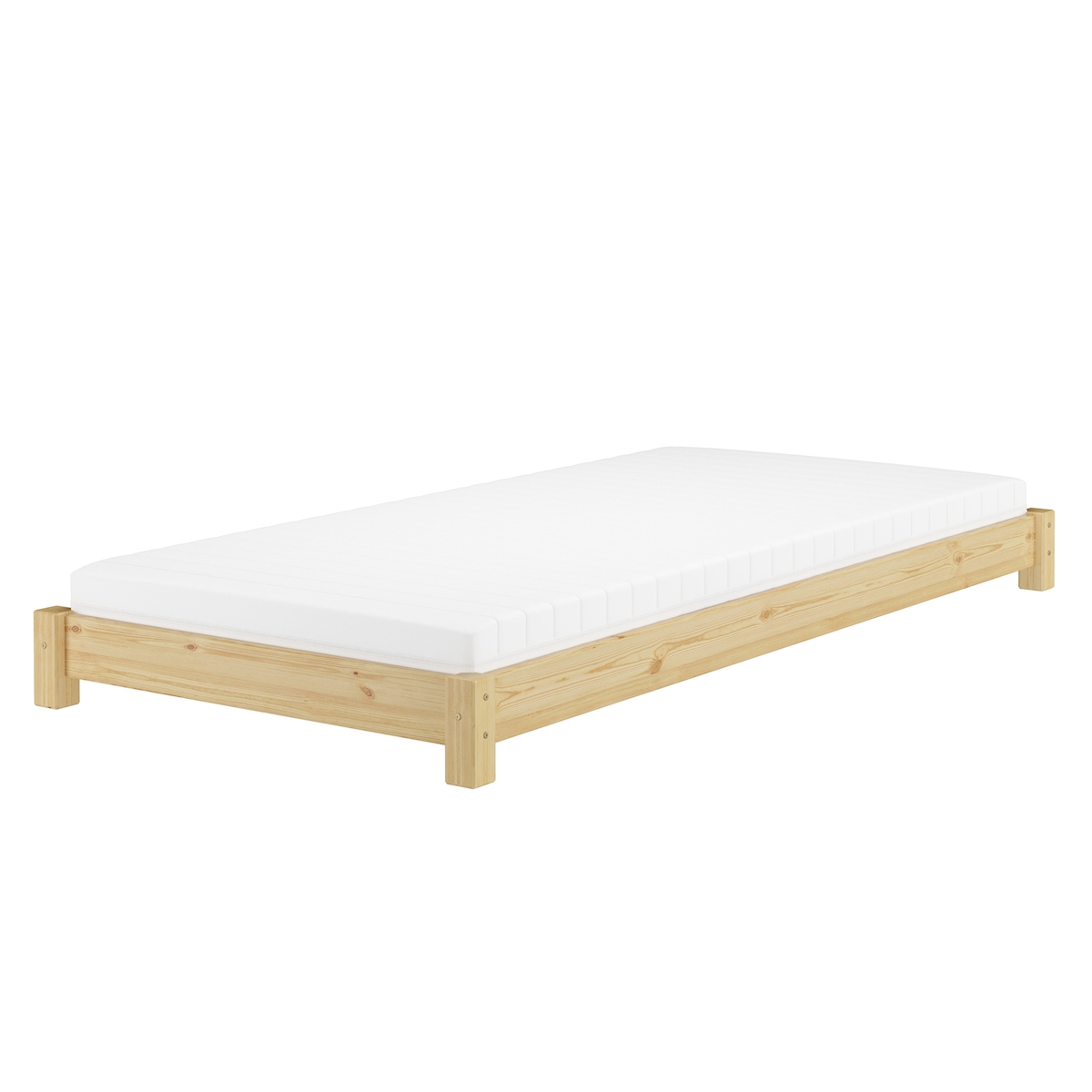 Erst-Holz Breites Flachbett Futonbett Niedrigbett 100x200 Kiefer massiv V-60.51-10 Rollrost und Matratze inkl. Image