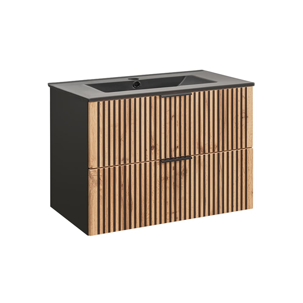 Meuble vasque encastrée stratifiés beige noir