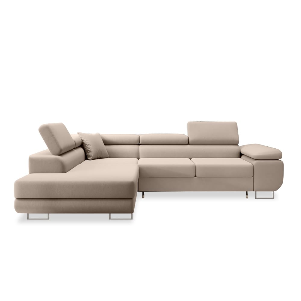 Canapé d'angle gauche convertible 6 places en velours beige