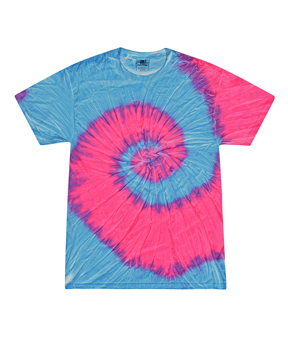 Tie-Dye CD100Y Youth Tie Dye Top in Fluorescent Blue/Pink size Medium | Cotton