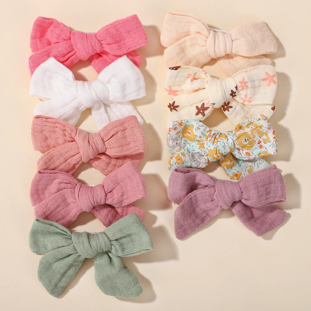 10 Teile/satz Neue Eingewickelt Bogen Kinder Haarnadel Weiche Baumwolle Haar Clips Baby Kleinkind Nette Gedruckt Bowknot Handgemachte Mädchen Haar Zubehör Image