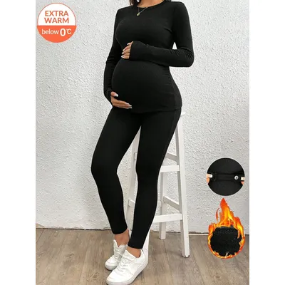 Black casual maternity large-sized round-neck long-sleeved nine-inch pants two-piece set for autumn and winter