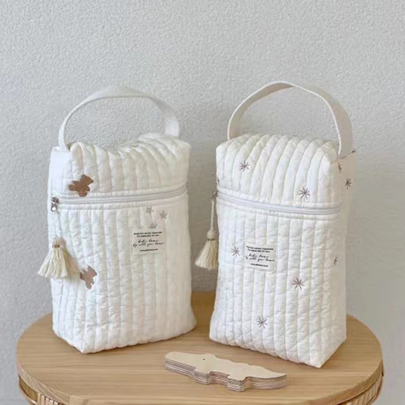 1pc Gestickte Mama Taschen Große Kapazität Windel Lagerung Tasche mit Griff Tragbare Kinderwagen Windel Hängen Tasche Windel Organizer