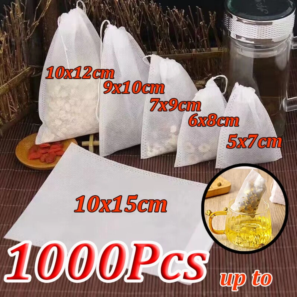 1000-100 pezzi bustine di tè usa e getta vuote bustine di filtro per tè profumato carta con coulisse per caffè erba tè sfuso utensili da cucina
