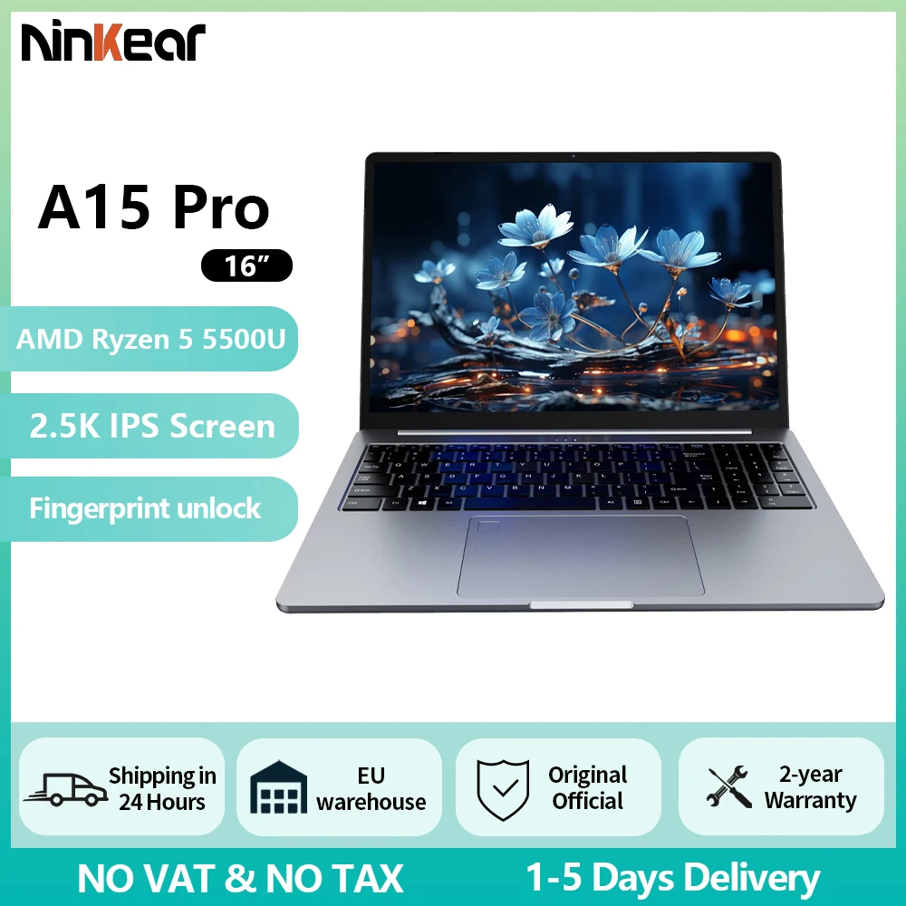 Ninkear A15 Pro Laptop 16 Zoll IPS 2,5K FHD AMD Ryzen 5 5500U Notebook 16G DDR4+1TB SSD 54Wh Akku Windows11 PRO Computer Image
