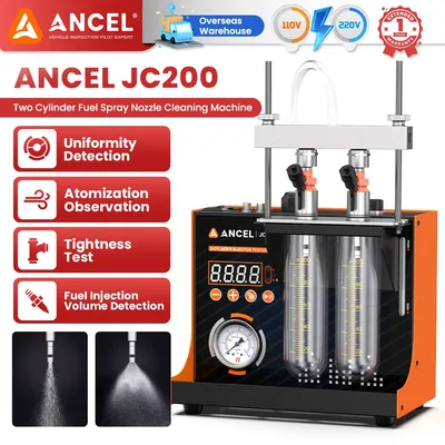 ANCEL JC200 2-Cylinder Fuel Spray Nozzle Cleaning Machine Fuel Injector Tester Cleaner 12V Built-in Air Pump For Car Motorcycle