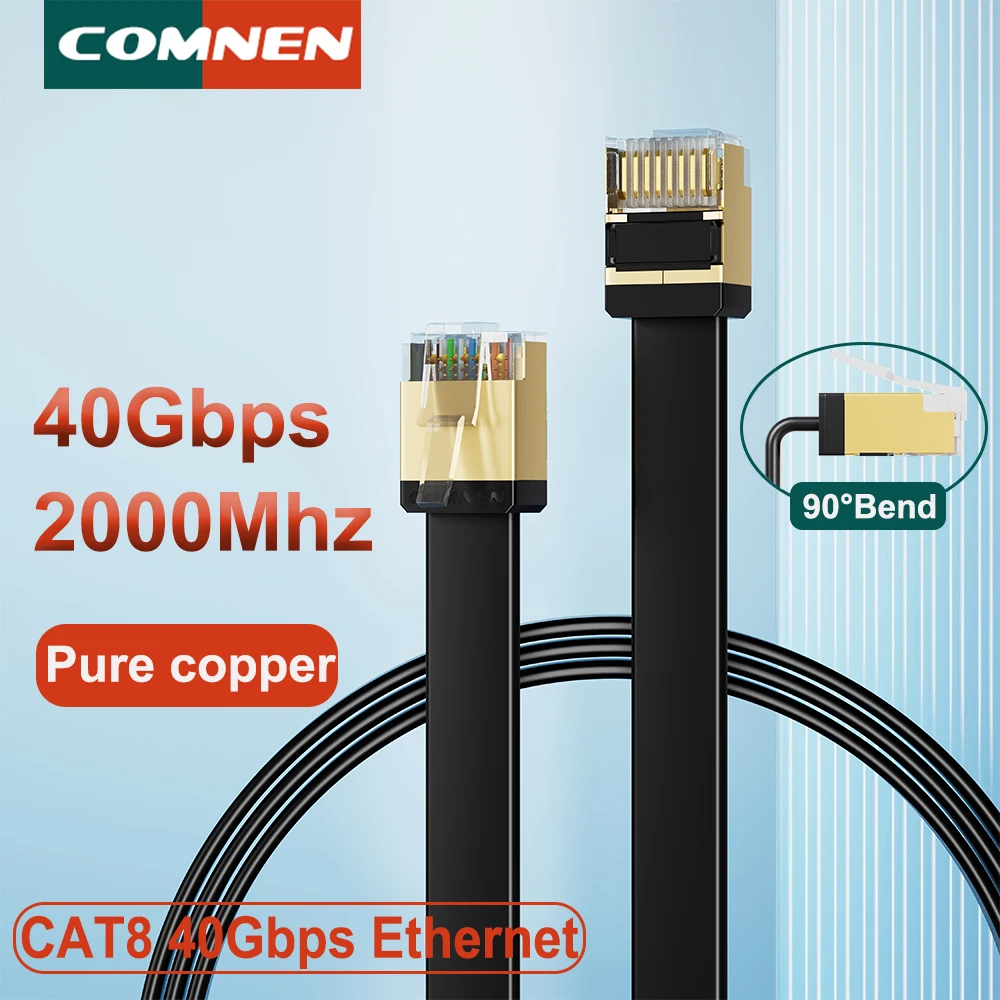 COMNEN Flat Cat 8 Ethernet-Kabel 40 Gbit/s RJ45-Netzwerk-LAN-Kabel für PC, Modem, Laptop, PS5-Router – CAT6-Hochgeschwindigkeits-Datenverbindungskabel Image