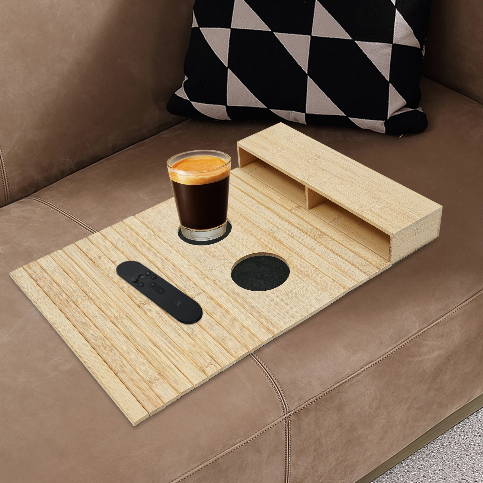 Tablett für Sofa-Armlehnen aus Bambus, Organizer für Sofa-Armlehnen, Tablett für Sofa-Armlehnen