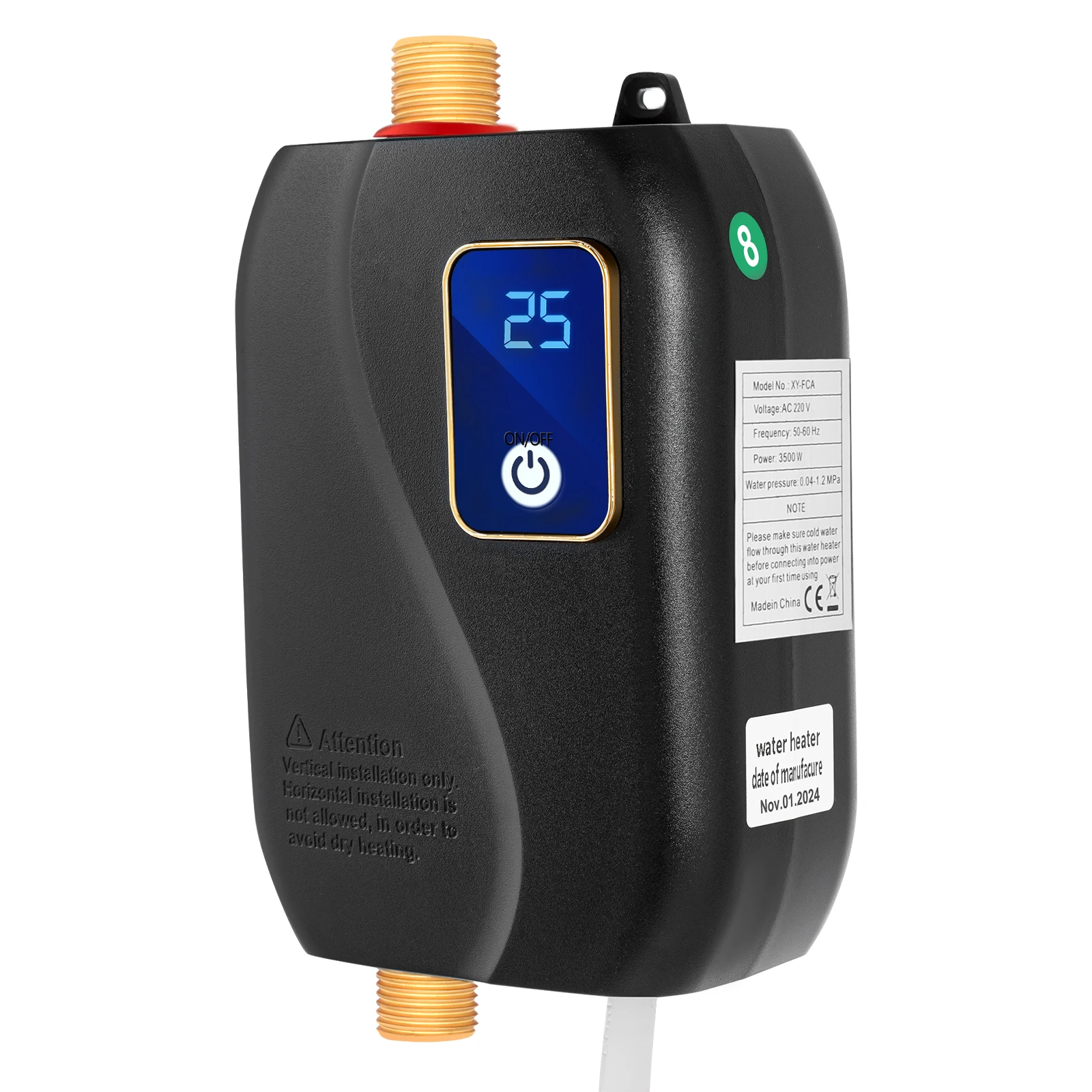 3500 W elektrischer Mini-Warmwasserbereiter, 220 V Durchlauferhitzer, schnelle Erwärmung, wandmontierter Küchenwarmwasserbereiter mit LCD-Display Image