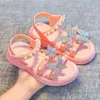 Kindersandalen PU-Leder Pailletten Peep Toe Sommer Outdoor Flache Schuhe für Mädchen Atmungsaktiv Rutschfest Weiß Lila Rosa Größe 25-36