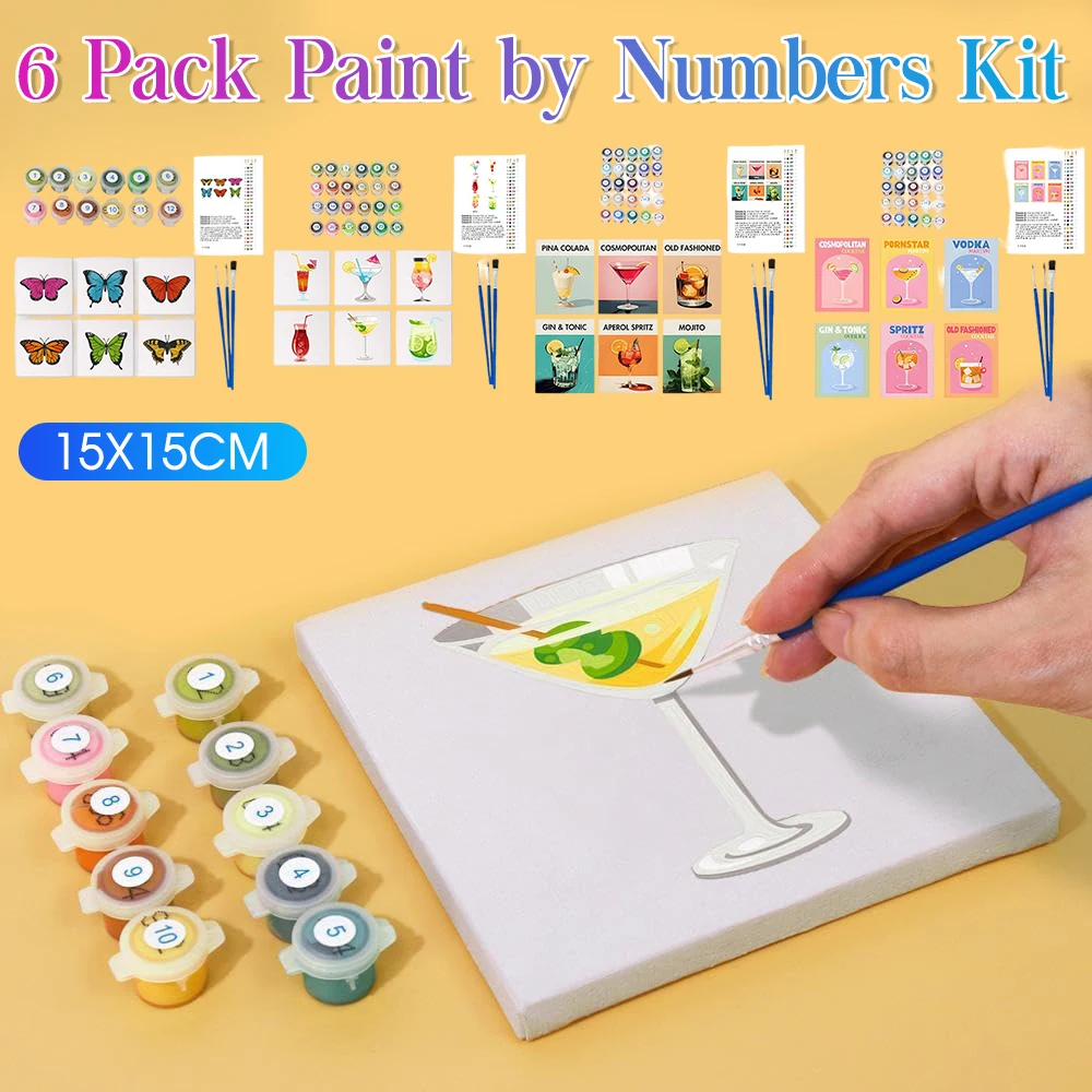 6er-Pack nach Zahlen Malsets DIY Ölgemälde Set mit Pinsel Acrylfarben Malerei Cocktail Kultur DIY Acryl Ölgemälde Image