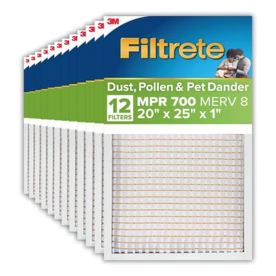 Filtrete 20 x 25 x 1 Air Filter, 12 HVAC Filters, MPR 700, Merv 8, Dust, Pollen & Pet Dander, 3 Month Pleated 1 inch Electrostatic Air Filters