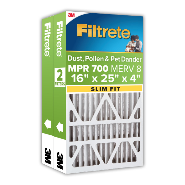 Filtrete 16 x 25 x 4 Air Filter, 2 HVAC Filters, MPR 700, Merv 8, Dust, Pollen & Pet Dander, 12 Month Pleated 4 inch Electrostatic Air Filters